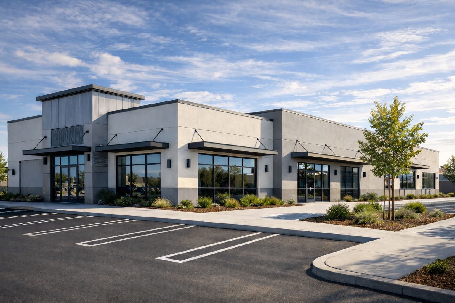 Newly completed commercial retail building by Wilson General Contracting, Northern California